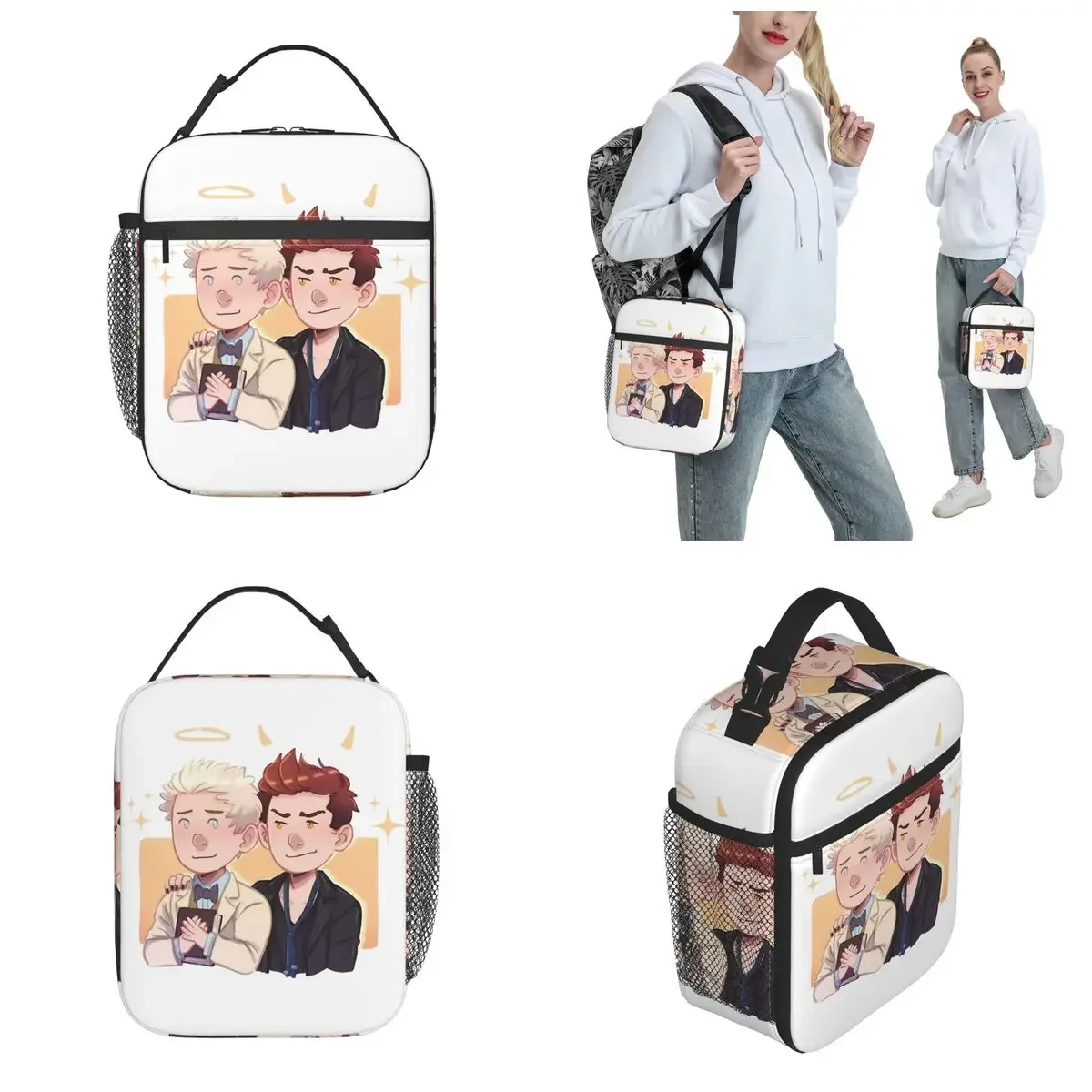 Insulated Lunch Box Angel Demon Good Omens Accessories Lunch Container INS Trendy Cooler Thermal Bento Box For School