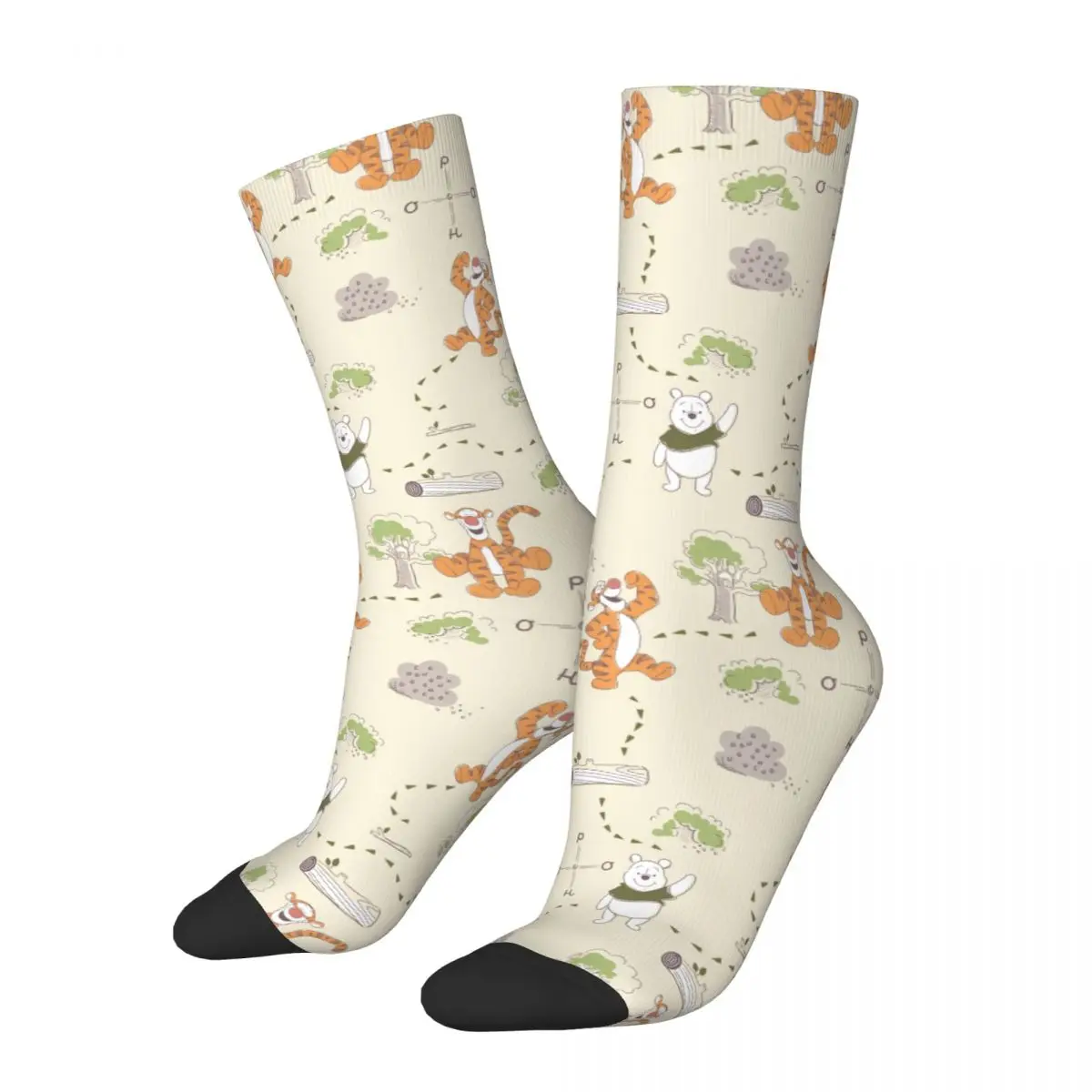 Winnie The Pooh Tigger & Pooh Forest Pattern Merch Crew Socks Compression Skateboard Middle Tube Socks Cute for Womens Gifts