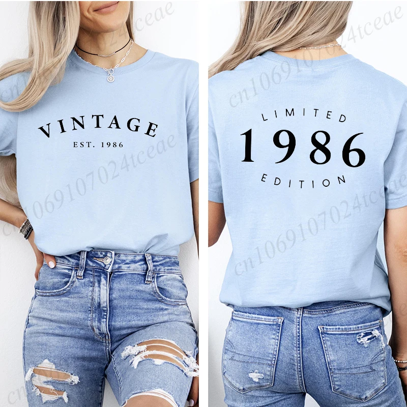 Vintage Est 1986 Printed T-Shirts for Women Summer Short Sleeve Tee Shirts Limited 1986 Edition Graphic T-shirts Clothing CG01