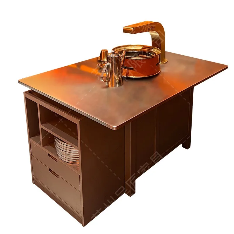Stainless steel Korean barbecue table, self-service smokeless mud stove, smoke exhaust under charcoal fire
