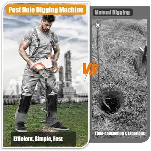 71Cc Auger Post Hole Digger,2-Stroke Petrol Gas Powered Earth Digger Earth Auger with 3 Digging Machine Drill Bits 4