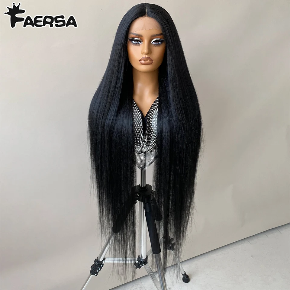 

Т-образный 40-дюймовый синтетический парик спереди, 13x5x1,5, длинные прямые парики на шнурке, термостойкое волокно, медное кружево