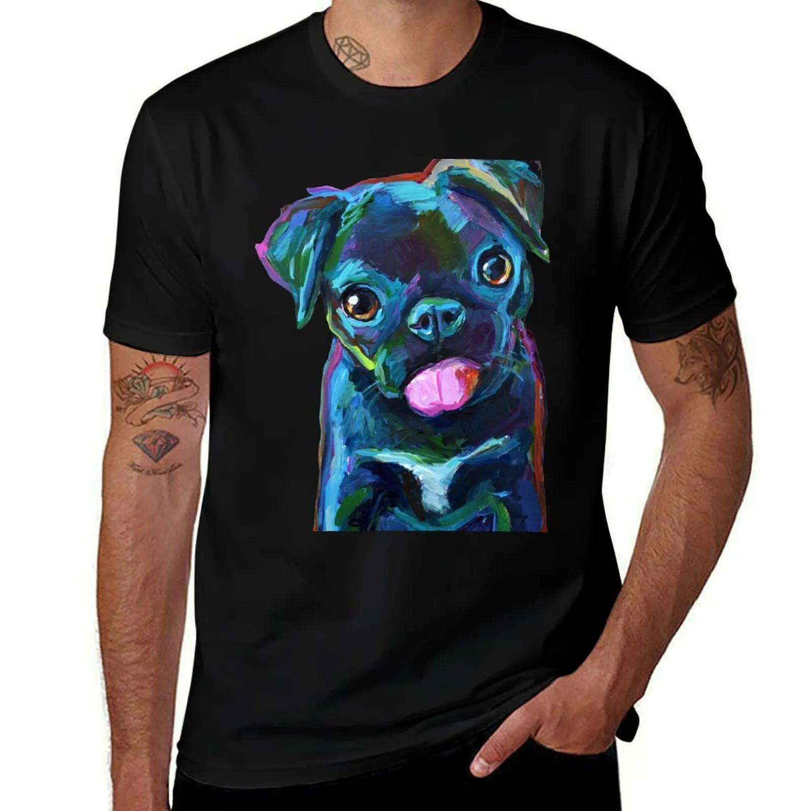 

CUTE BLACK PUG PUPPY T-Shirt cotton t shirts man 100% cotton t shirt pack man t shirt designer T-Shirt