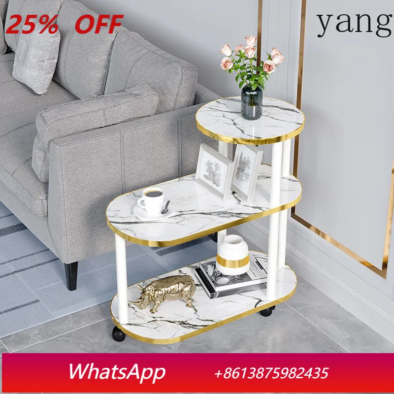 

CX light luxury rock slab marble pattern small coffee table small apartment movable practical shelf