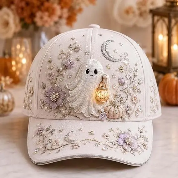 Hot Sale 3D Digital Print Halloween Baseball Cap, Ghost Pumpkin Black Cat Witch Theme Dad Hat Cross Border