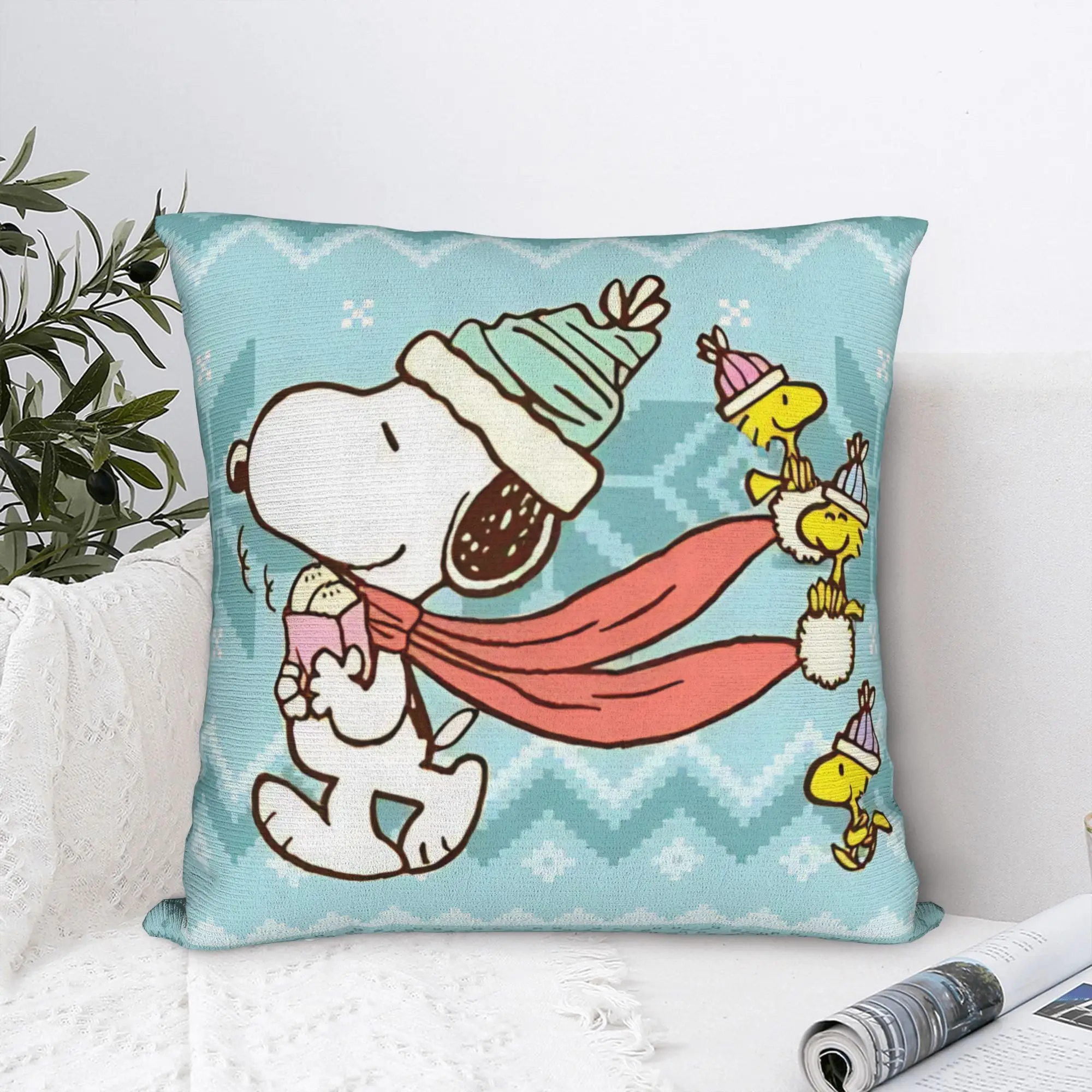 S-Snoopys Xmas  Merry Christmas Square Pillow Cases  Cushion Cover Customized Polyester Decor Pillowcase for Car 40x40cm