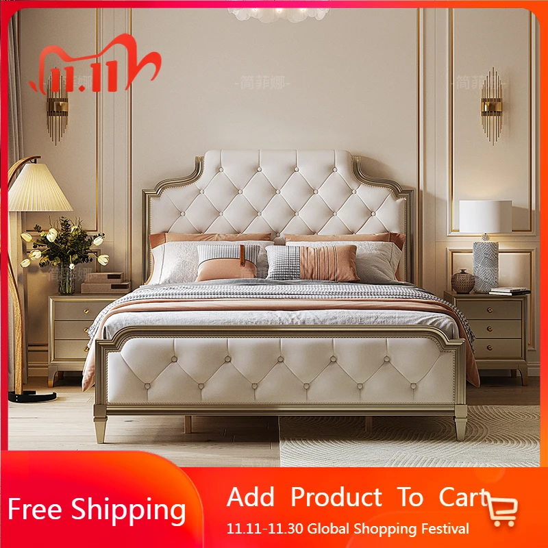 

Американская светлая роскошная кровать кремового цвета, удобная дизайнерская кровать высокого качества для спальни, минималистичная эстетика, мебель для дома Muebles