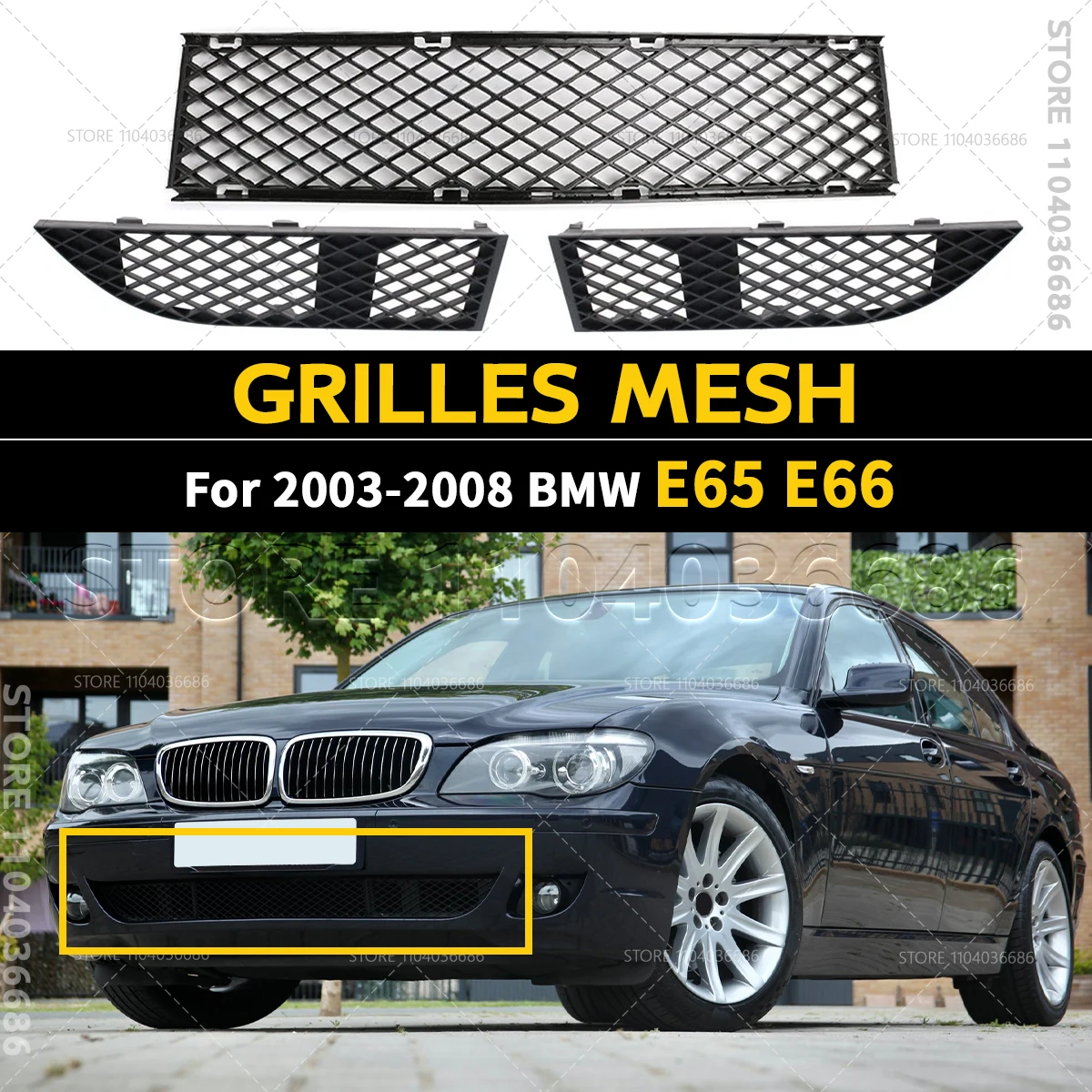 

For 2003 2004 2005 2006 2007 2008 E65 E66 BMW 750i 750Li 760i 760Li Alpina B7 Front Bumper Grill Grilles Mesh