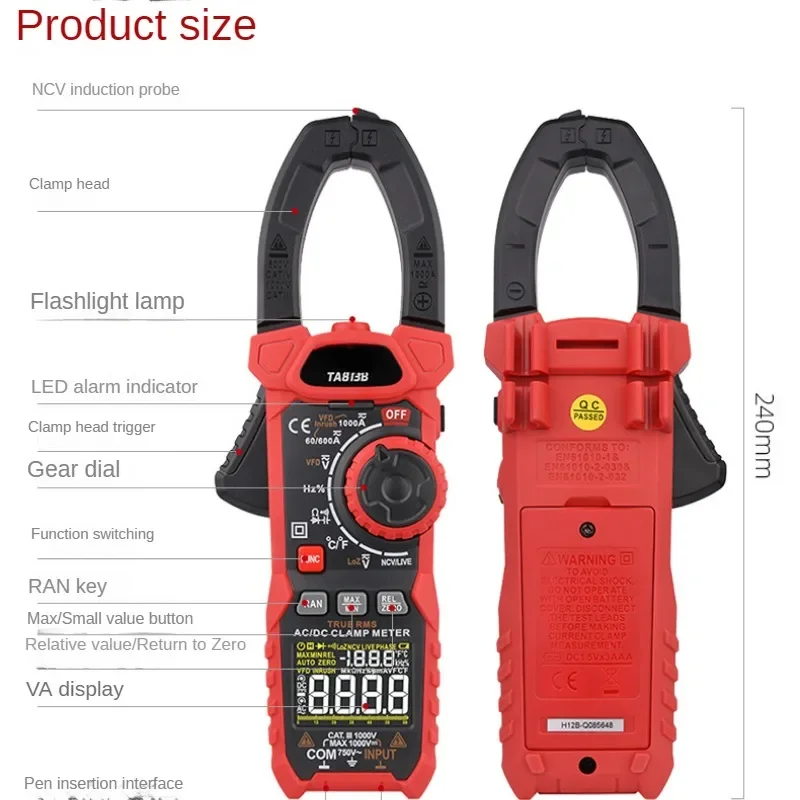 Clamp Meter Multimeter TA813A High-precision Digital Ammeter Multi-function Clamp Meter AC and DC Clamp Type Universal Meter