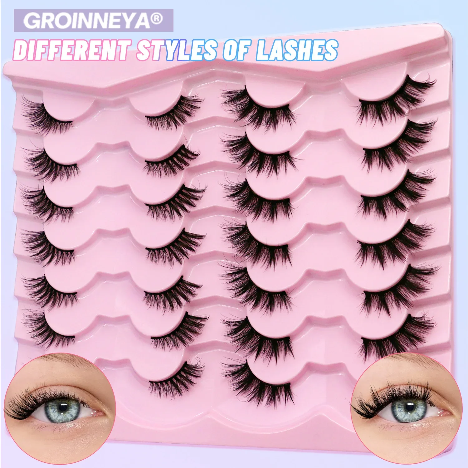 Veltrinay gato cílios postiços 3d fino volume macio cílios postiços ultra-leve flexível banda meia cílios maquiagem