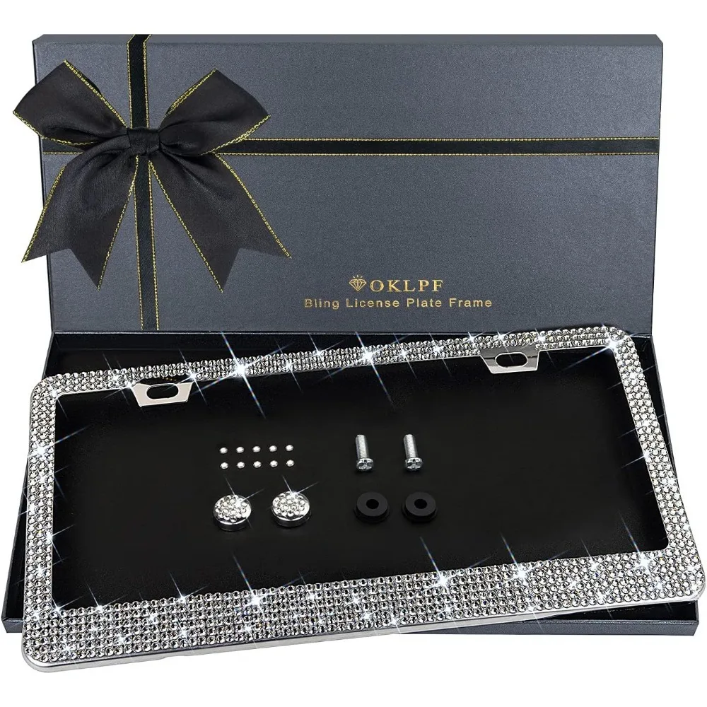 

Sparkly Stainless Steel License Plate Frames| Over 1000 pcs 14 Facets Bedazzled Clear Glass Diamond Rhinestone Crystals