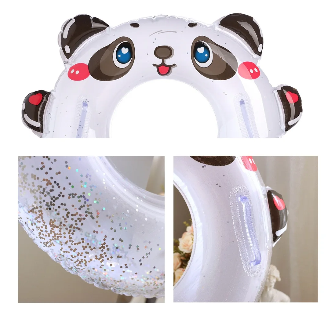 Panda-Anéis de natação flutuador inflável, brinquedos portáteis de água para meninos e meninas, suprimentos para festas de praia ao ar livre