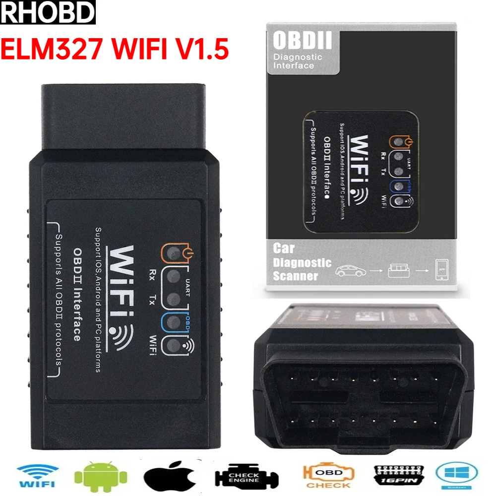 HOT Black ELM327 WiFi OBD2 Code Reader Scanner Car Diagnostic Tools V1.5 WIFI For Android/IOS/PC OBD2 Interface Adapter Tool