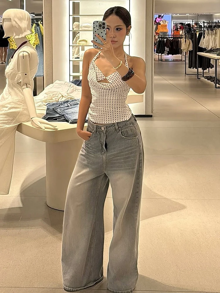 

Insglas сексуальный модный полый жилет женский бандаж с открытой спиной и v-образным вырезом узкий горошек с принтом складки полуночные повседневные топы для уличных вечеринок