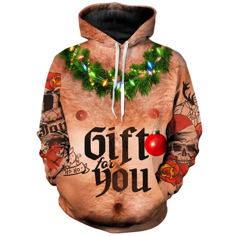 Hoodie natal untuk pria, Hoodie lengan panjang motif kartun 3D, Sweatshirt Pullover Natal lucu, Cosplay anak-anak, 2024