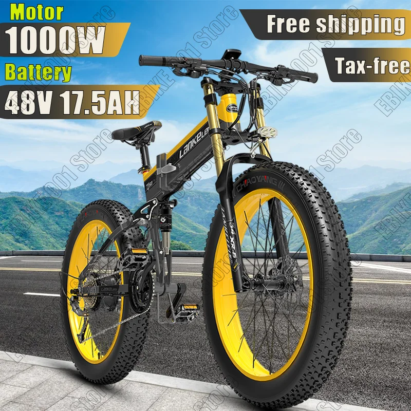 Electric Bike LANKELEISI XT750 PLUS 1000W Motor 48V17.5AH 26 Inch Fat Tire Folding Electric Bicycle Mountain Snow Off-Road Ebike