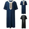 2026 Men's Summer Islamic Robe Moroccan Kaftan 3D Digital Print Muslim Thobe