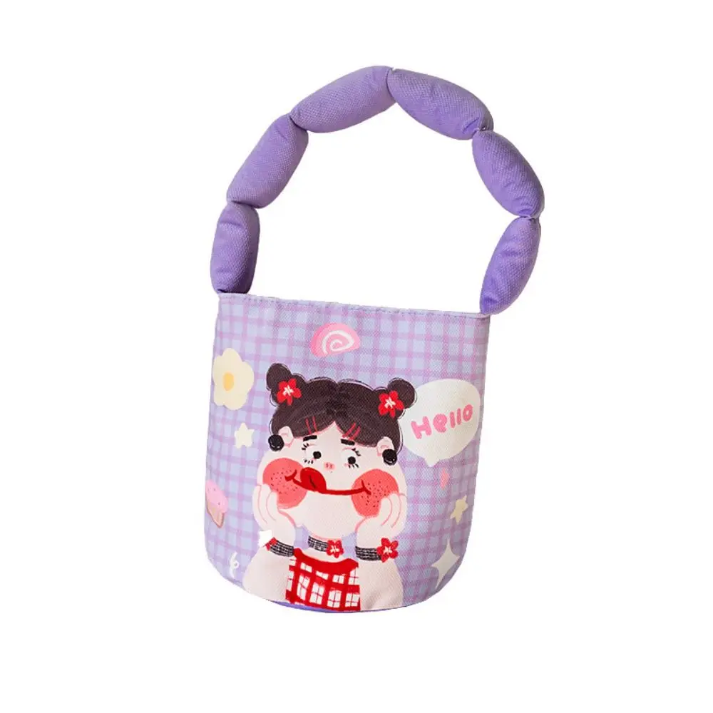 Cartoon Girl Girls Bucket Bag Fashion Original Design Polyester Flannel Shoulder Bags Floral Print Armpit Bag Daily Wear