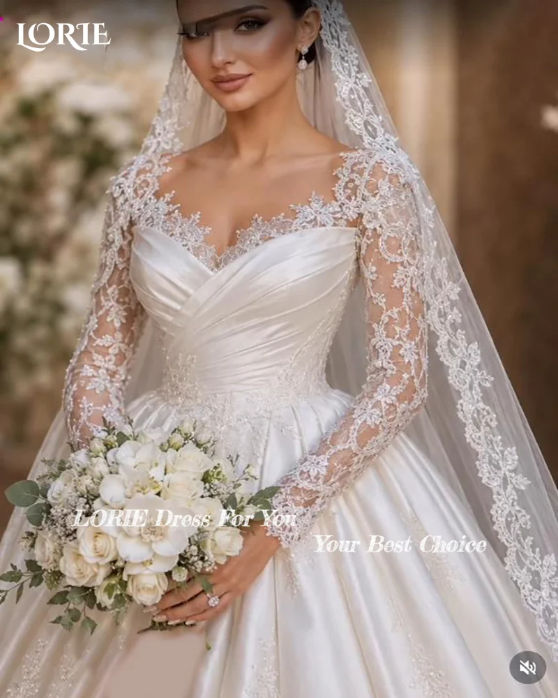 LORIE 3D Flowers Mermaid Wedding Dresses  A-Line Lace Appliques Long Sleeve Backless Bridal Gown Princess Bride Dress Customized