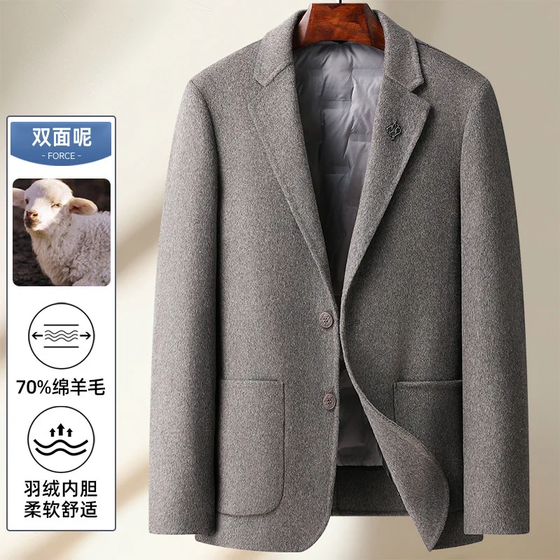 2025 men's, winter model, wool woolen down liner blazer casual fashion, thickened warm double-sided woolen   blazer