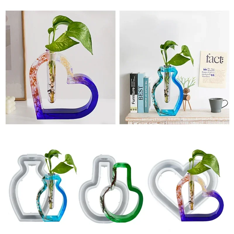 

Creativity Hydroponic Silicone Mold DIY Nordic Vase Crystal Epoxy Resin Molds Craft Making Hollow Heart Shape Test Tube Vase