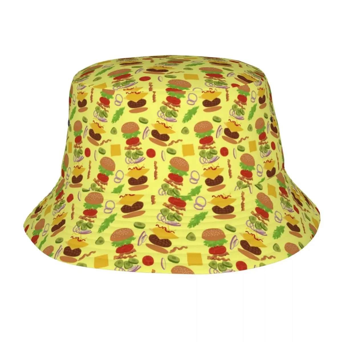 Unisex Hamburger Pattern Bucket Hat For Women Men Print Burgers Summer Travel Beach Burgers Fisherman Cap