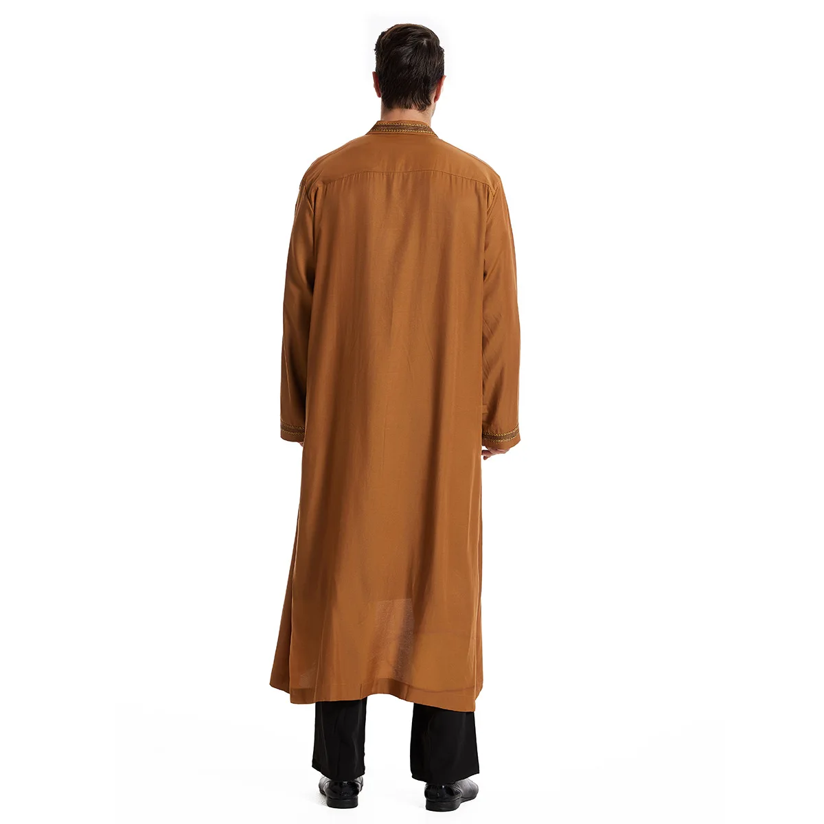 UNI Uomo Aperto Abaya Musulmano Saudita Jubba Thobe Abbigliamento islamico Ramadan Manica lunga Abito Caftano Dubai Colletto alla coreana Abito arabo