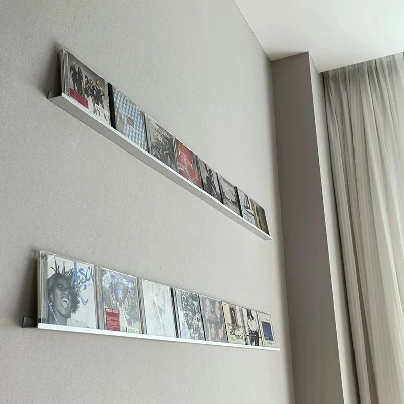 Wall Mounted CD Display Shelf Music Album Storage Rack Iron Art Silver Black White Media Storage Organizer Vinyl Record Shelf