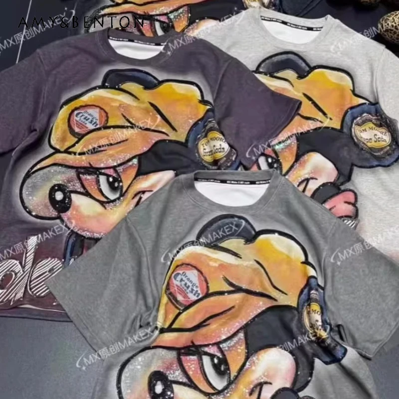 

Модная брендовая футболка Heavy Craft, новая футболка с надписью Y2k, модная возрастная свободная футболка средней длины с короткими рукавами, пуловер, топ