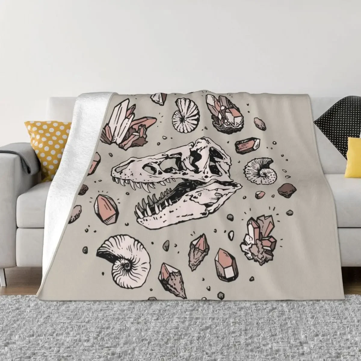 Geo-rex Vortex | Rose Quartz | Dinosaur Skull Fossil Art Throw Blanket Sofa Fluffy Softs Designers Blankets