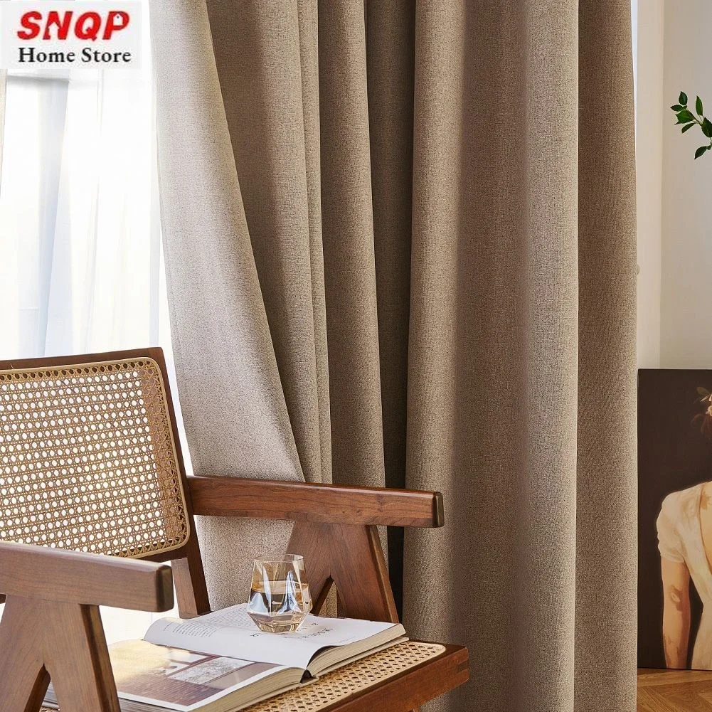 

New Full Blackout Curtains Sun-proof Solid Color Finished Curtains for Bedroom and Living Room, Linen Blackout Curtain Fabrics