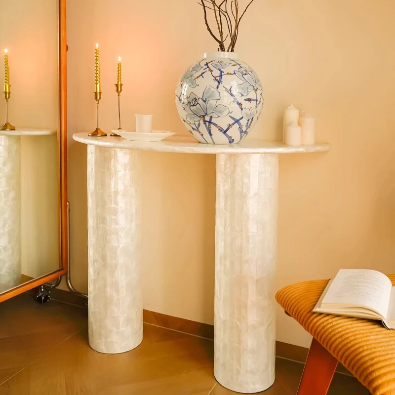 Home Furnishing New Chinese Mermaid Nanyang Semicircular Shell Art Creative Entrance Counter Table