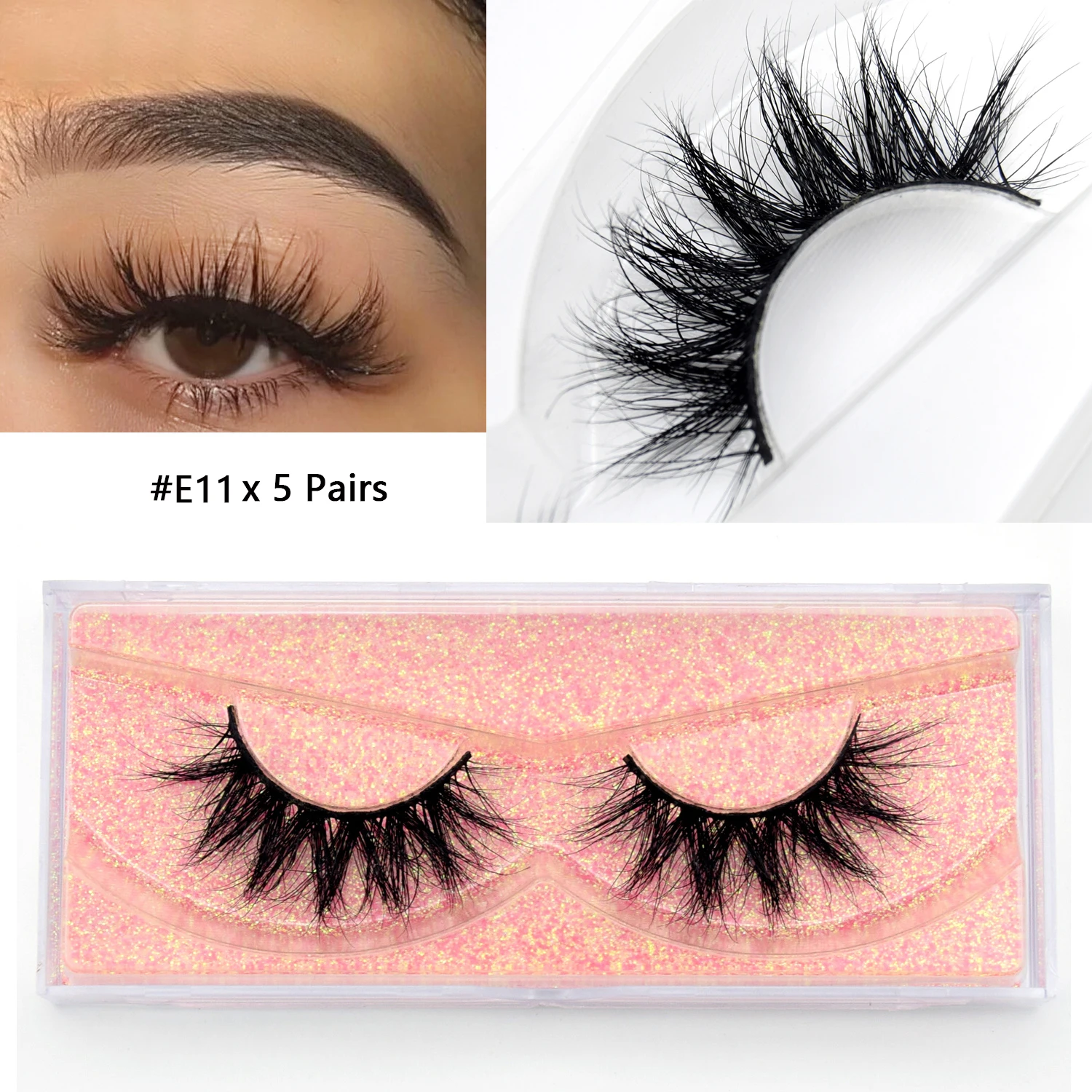 5 Pairs E11 Mink Lashes Fluffy False Eyelash Soft Wispy 3D Mink Eyelashes Crisscross Full Strip Lashes Makeup Lashes Extension