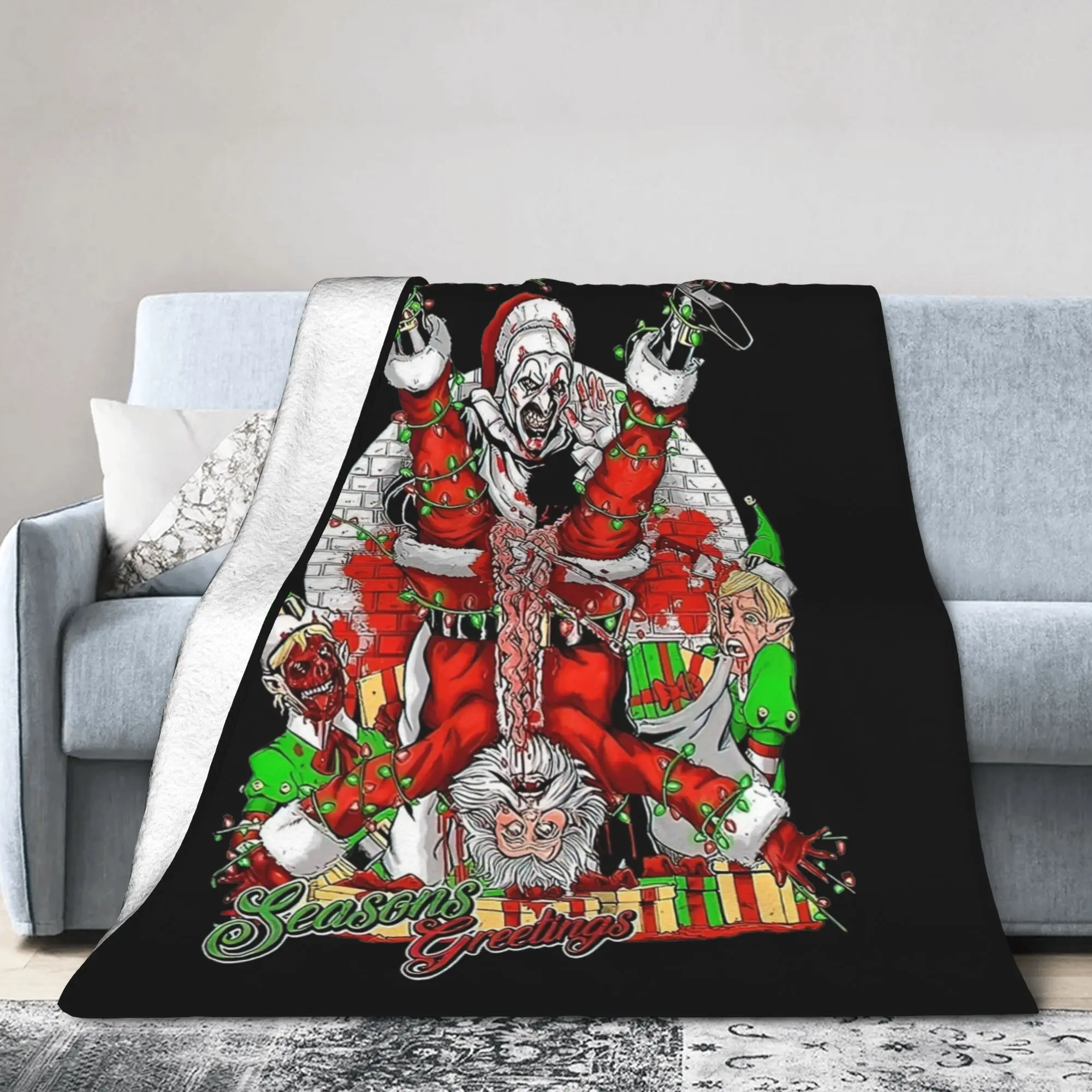 Terrifier Christmas Art The Clown Blanket Flannel Horror Halloween Portable Soft Throw Blankets for Bed Outdoor Bedding Throws