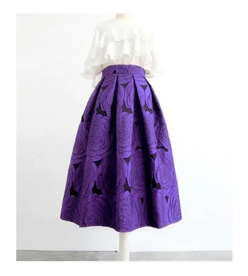 Rose Lila Floral Elegante Chic Hohe Taille Ballkleid Lose frauen Rock Knielangen Lange Röcke Für Frauen Kleidung mode 2025 – Detail 5
