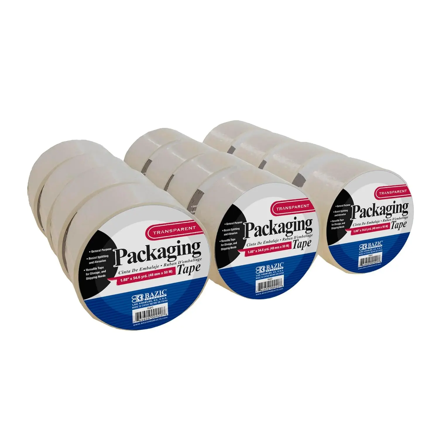 

BAZIC ducts Clear Packing Tape 1.88" x 54.6 Yards, Shipping Mailing Moving Sealing Tapes, 12-Pack