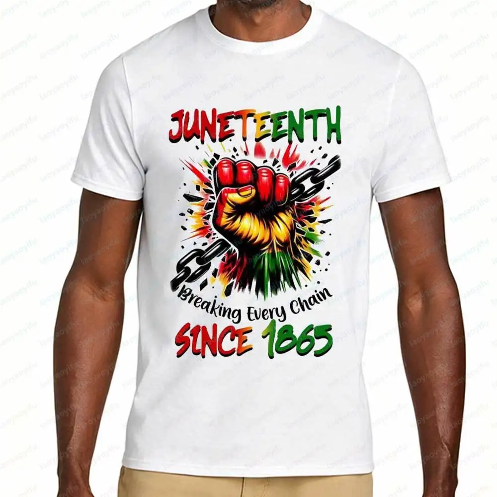 Juneteenth Breaking Every Chain Since 1865 T-Shirt for Men Women African American Pride Fist Graphic Tee Casual Cotton Tops Gift