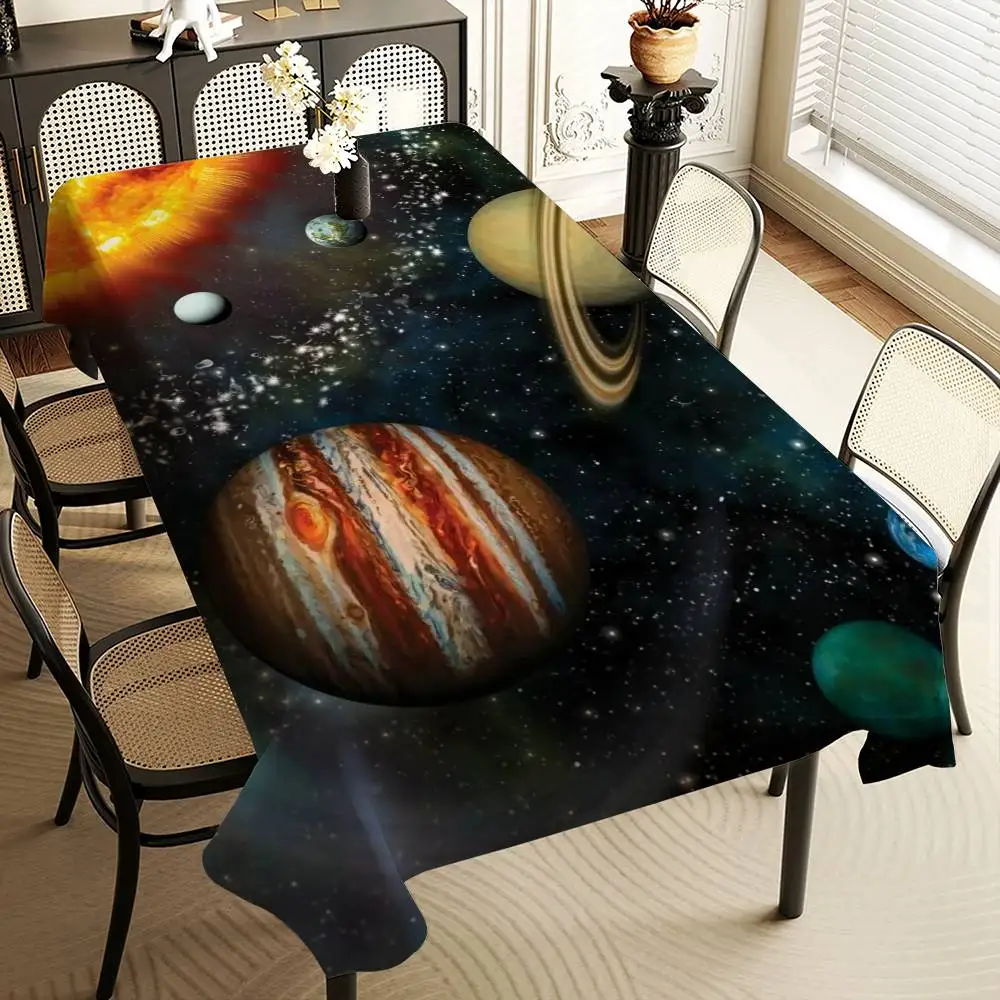 Cool Starry Universe Planet Art Home Tablecloths Dining Decoration And Rectangular Table Accessories Waterproof Cloth Anti-stain