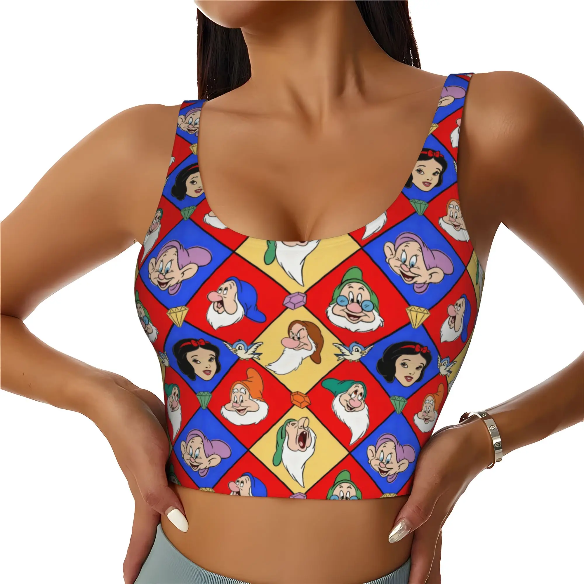 Custom High Impact Seven Dwarfs Sports Bra for Women Anime Manga Gym Workout Yoga Crop Top
