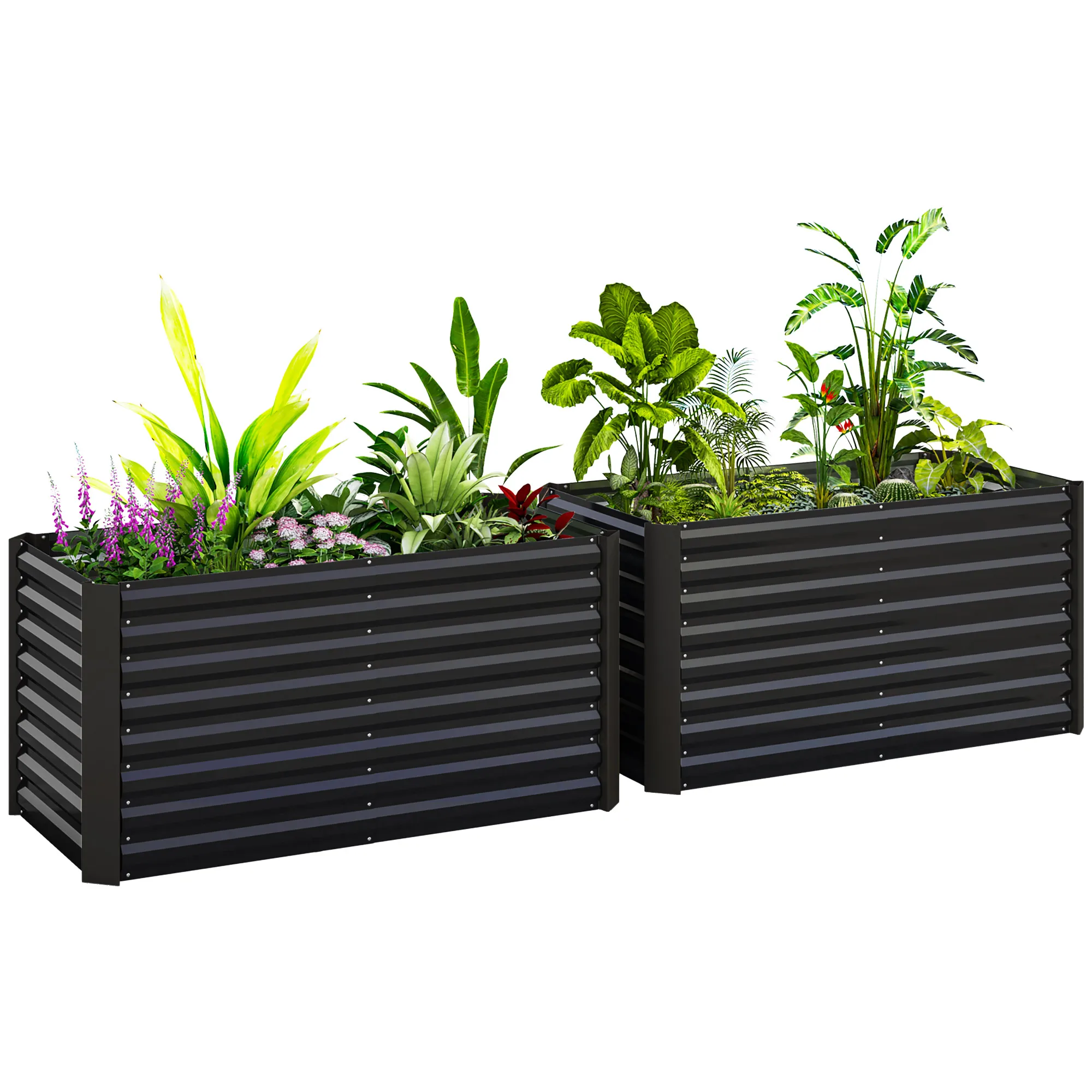 Outsunny Lote de 2 camas de jardín elevadas cuadradas para huertos, estructura de acero galvanizado, base abierta, 120 x 60 x 60 cm, gris oscuro