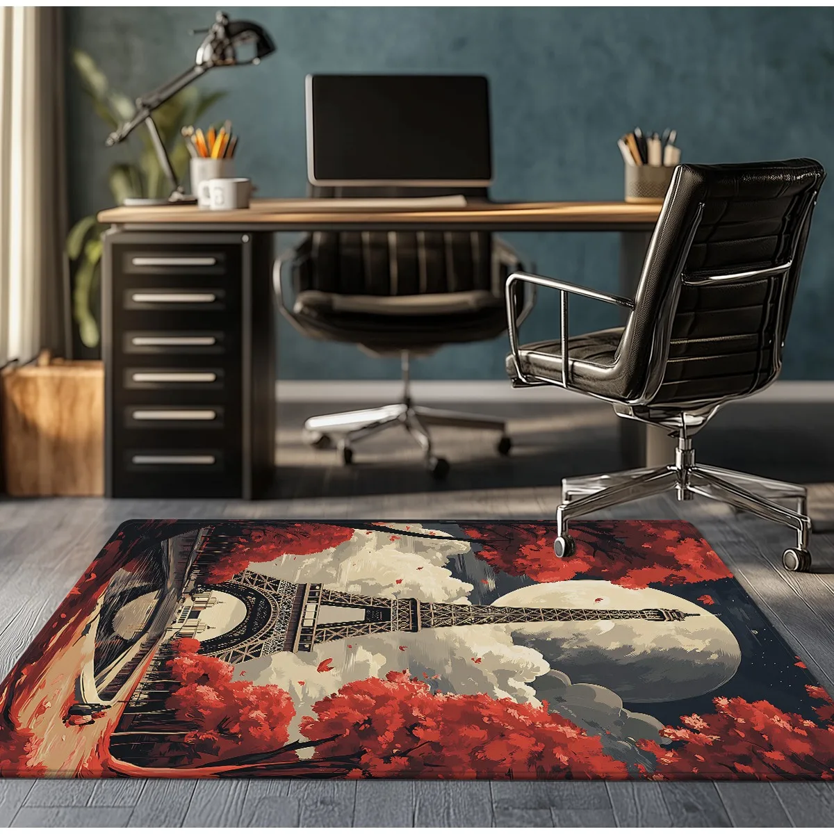Eiffel Tower Autumn Red Tree Crystal Velvet Rug Home Office Decor Artistic Design Modern Living Room Floor Mat