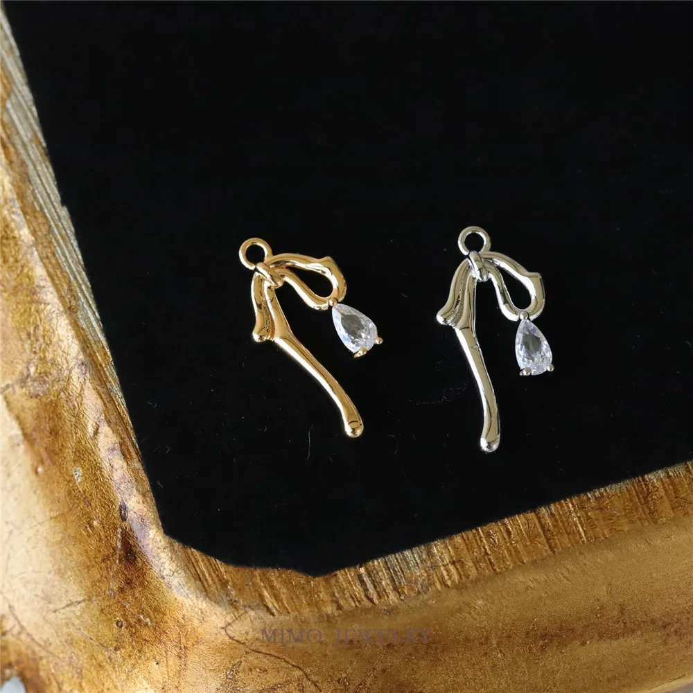 14K Gold Color Elegant Tassel Water Drop Zircon Bow Pendant DIY Necklace Bracelet Handmade Charm Accessories