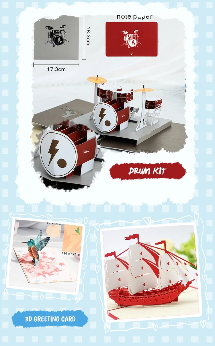 Neue 3D-Pop-UP-Einladungen „Happy Birthday“, Grußkarten, Geschenkpostkarte für Kinder, Kuchen, Klavier, Miniaturen, anpassbare Dankeskarte – Detail 11