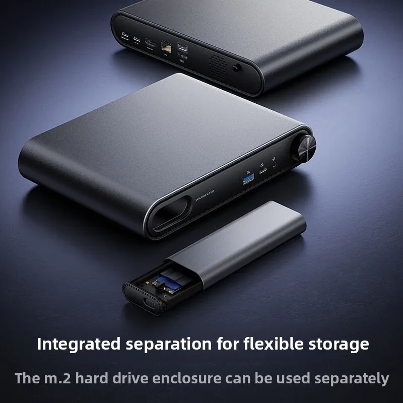 Professional USB C Docking Station with Detachable M.2 SSD Enclosure NVMe Dual Bay External Hard Drive Case