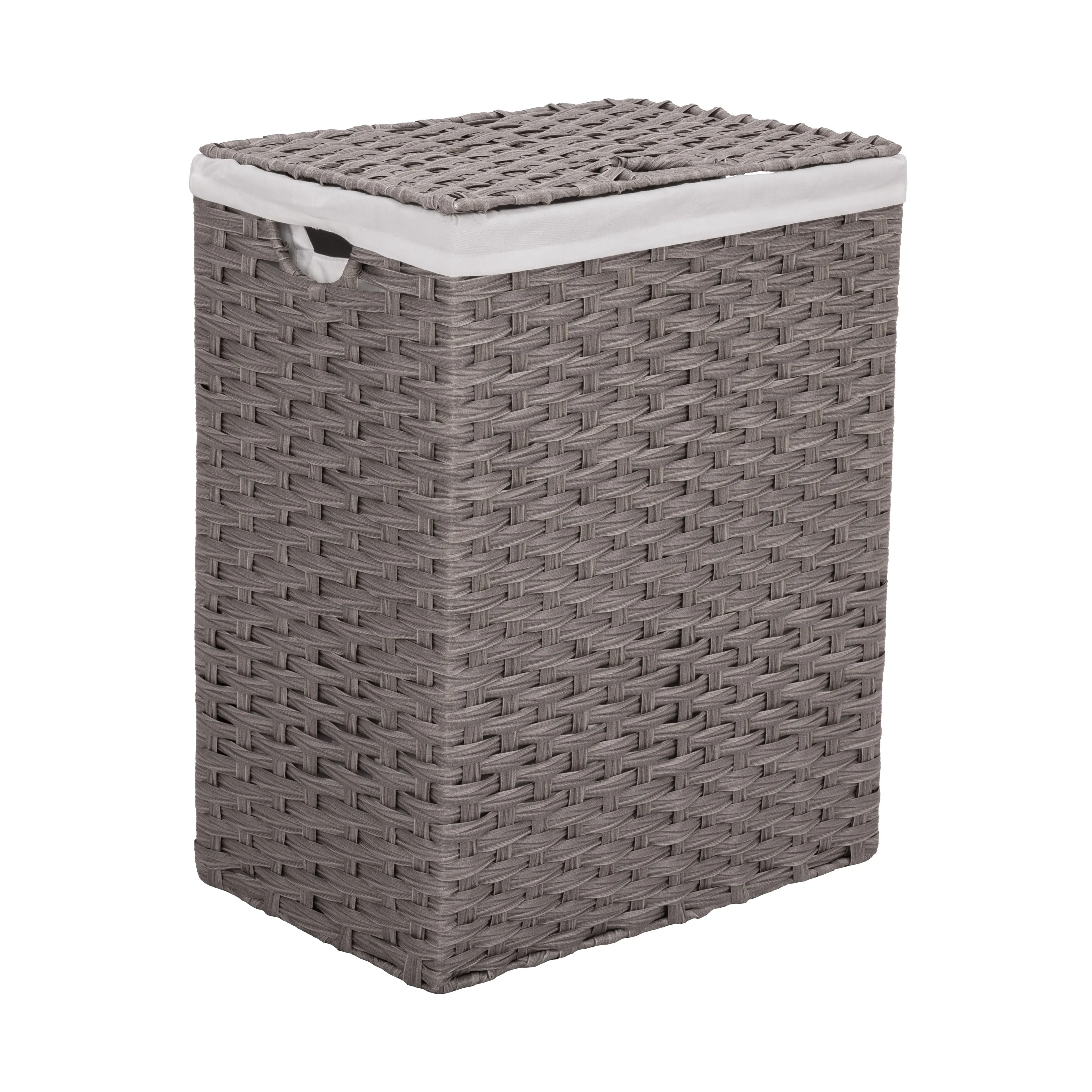 

Handwoven Lidded Removable Washable Canvas Liner Portable Laundry Hamper Bin, Gray
