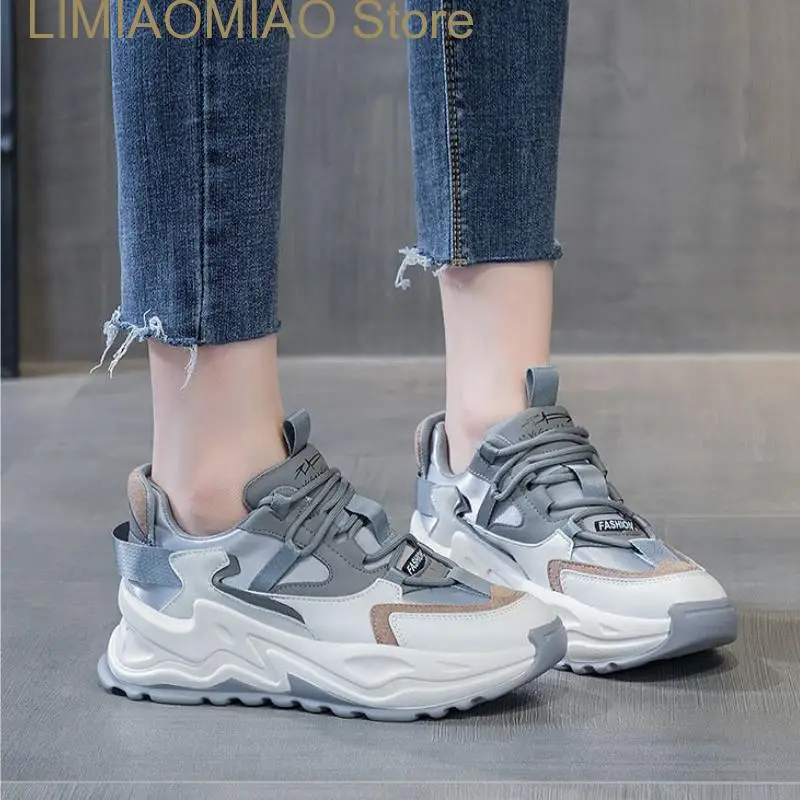 

New Spring Autumn Flat Platform Sneakers Women Chunky Shoes Fashion Lace-up Comfortable Thick Bottom Casual Shoes for Women