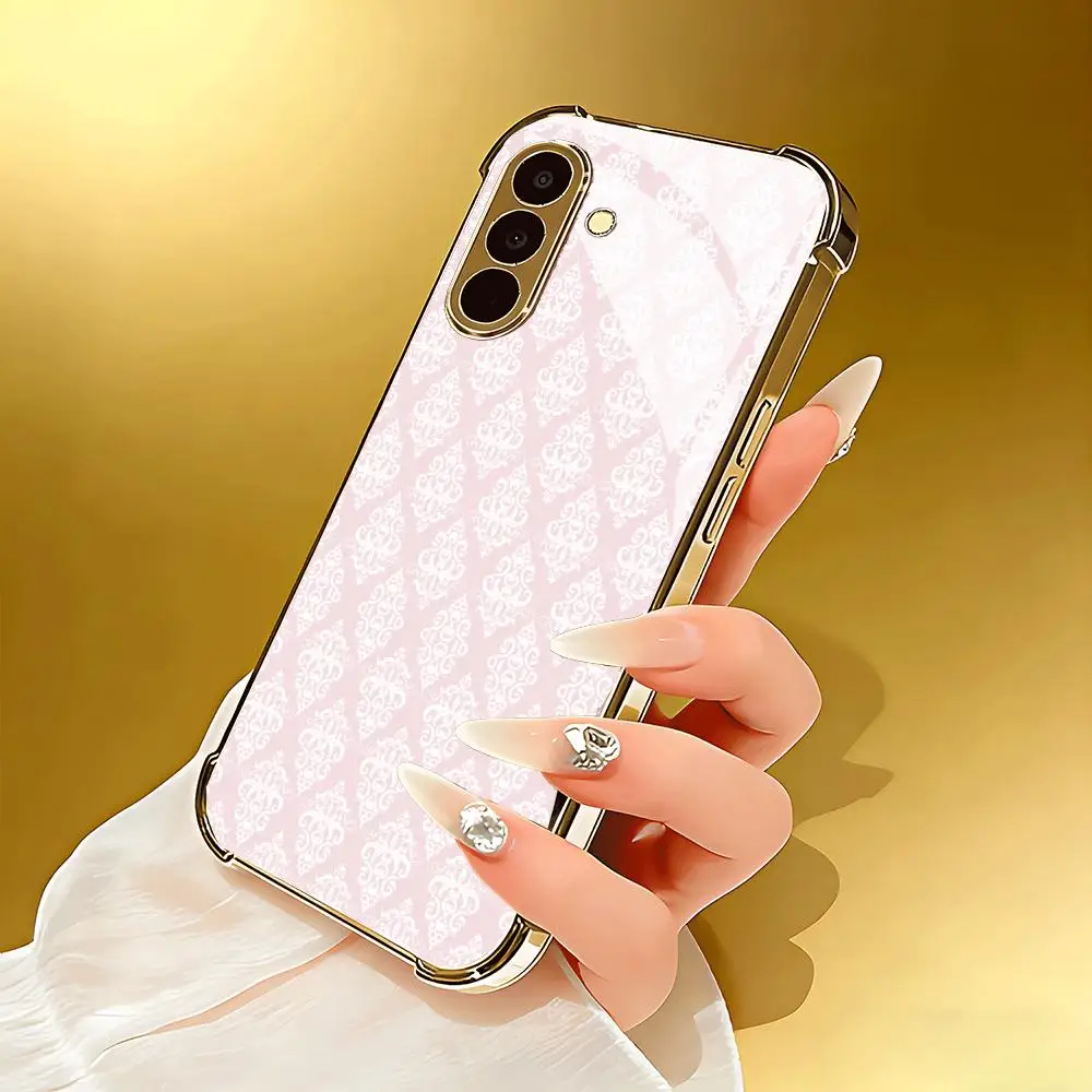 Pink Damask Electroplated  glass phone case for Samsung Galaxy S26 25 22 23 24 S2 PLUS ULTRA Full Lens Protective Cover