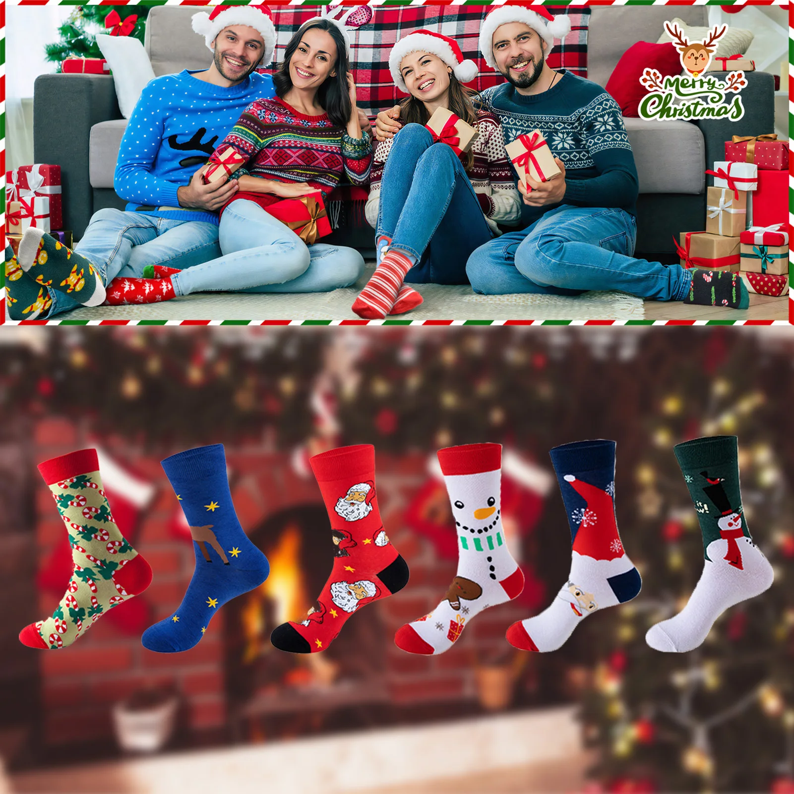 6 أزواج عيد الميلاد الجوارب مجموعة للجنسين القطن منتصف طاقم حفلة العجل طول الجوارب مع أنماط احتفالية امتصاص العرق كل موسم ارتداء