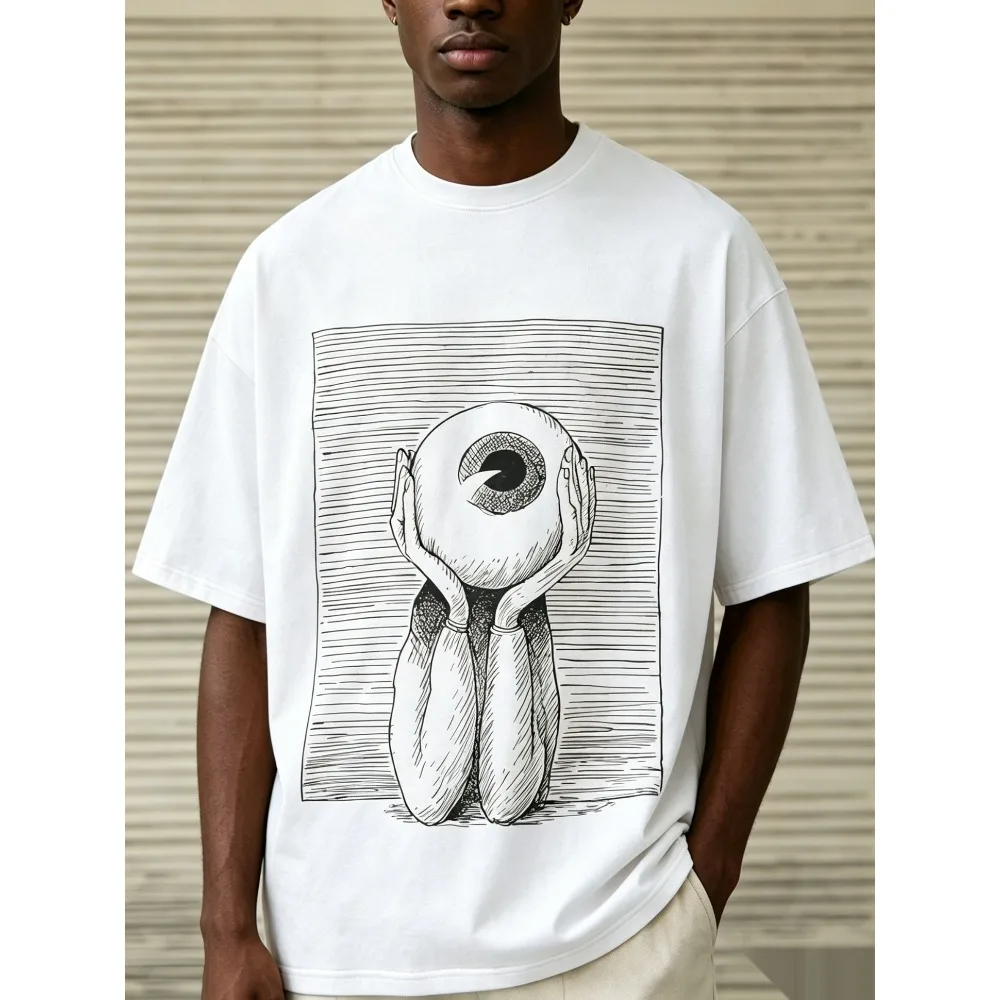 

100%, Weird Eye Print T-Shirt, Suitable for Casual Attire, Easy to Style, Perfect Gift, Comfortable Short-Sleeved Outdoor Holiday Sports, Gift T-Shirt, Holiday Present