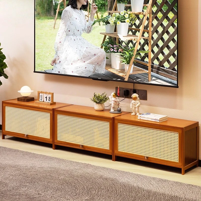 

Modern TV Cabinet Minimalist Coffee Table Space-Saving Media Console for Small Spaces Breathable Mesh Door Living Room Cabinets
